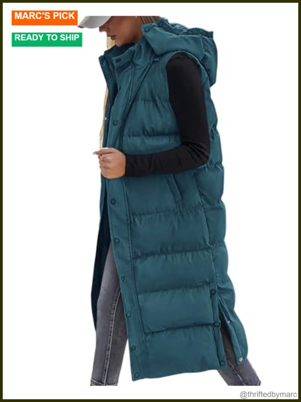 Long Quilted Puffer Vest with Hood Sleeveless Winter Coat